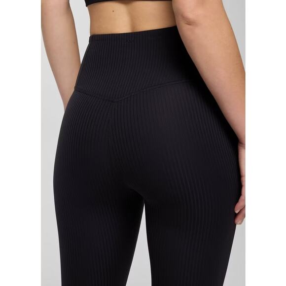 Prana Luxara Rib Flare Crop Legging Women's M Black High Rise Ribbed Texture - Picture 4 of 13